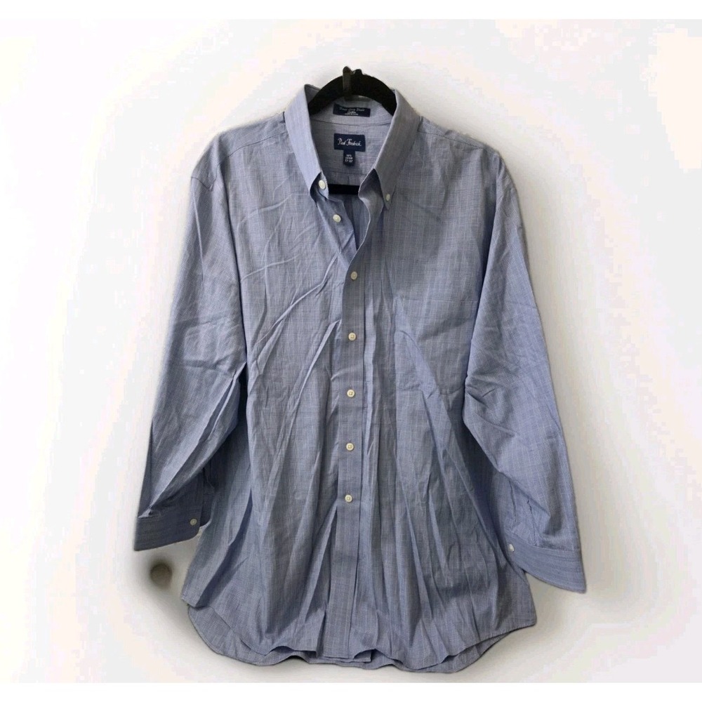Paul Fredrick Men's 17-32 Dress Shirt Blue Check Long Sleeve Button Front Cotton